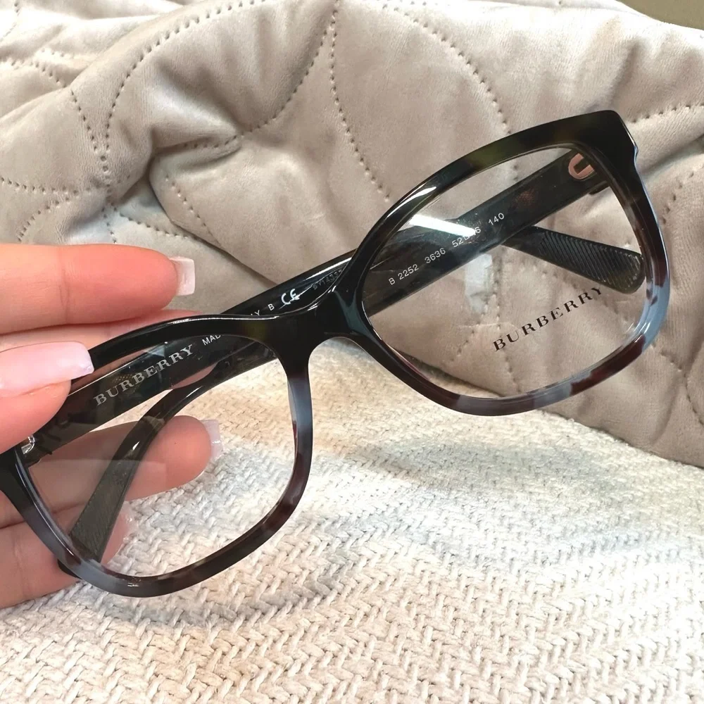 Burberry deep black, blue colors with silver accents square prescription frame